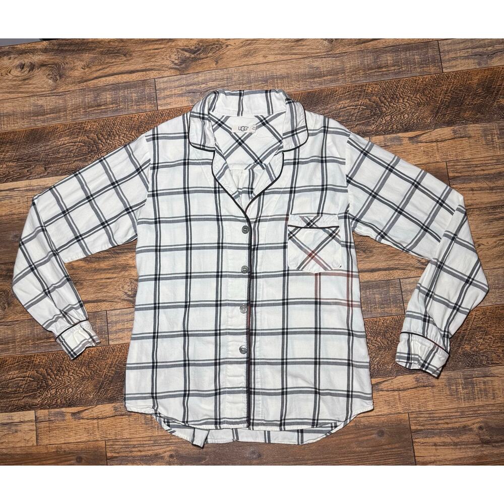 XS UGG Women’s White Black‎ Plaid Button Up Pajama Top